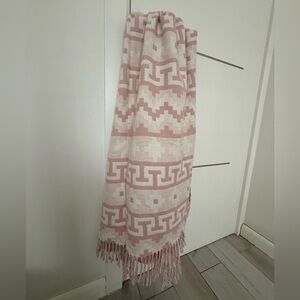 Pink and Cream Geometric Alpaca Scarf
